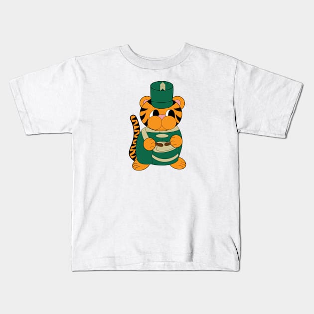 Marching Band Tiger Drum Green and Gold Kids T-Shirt by Beautiful Cuteness